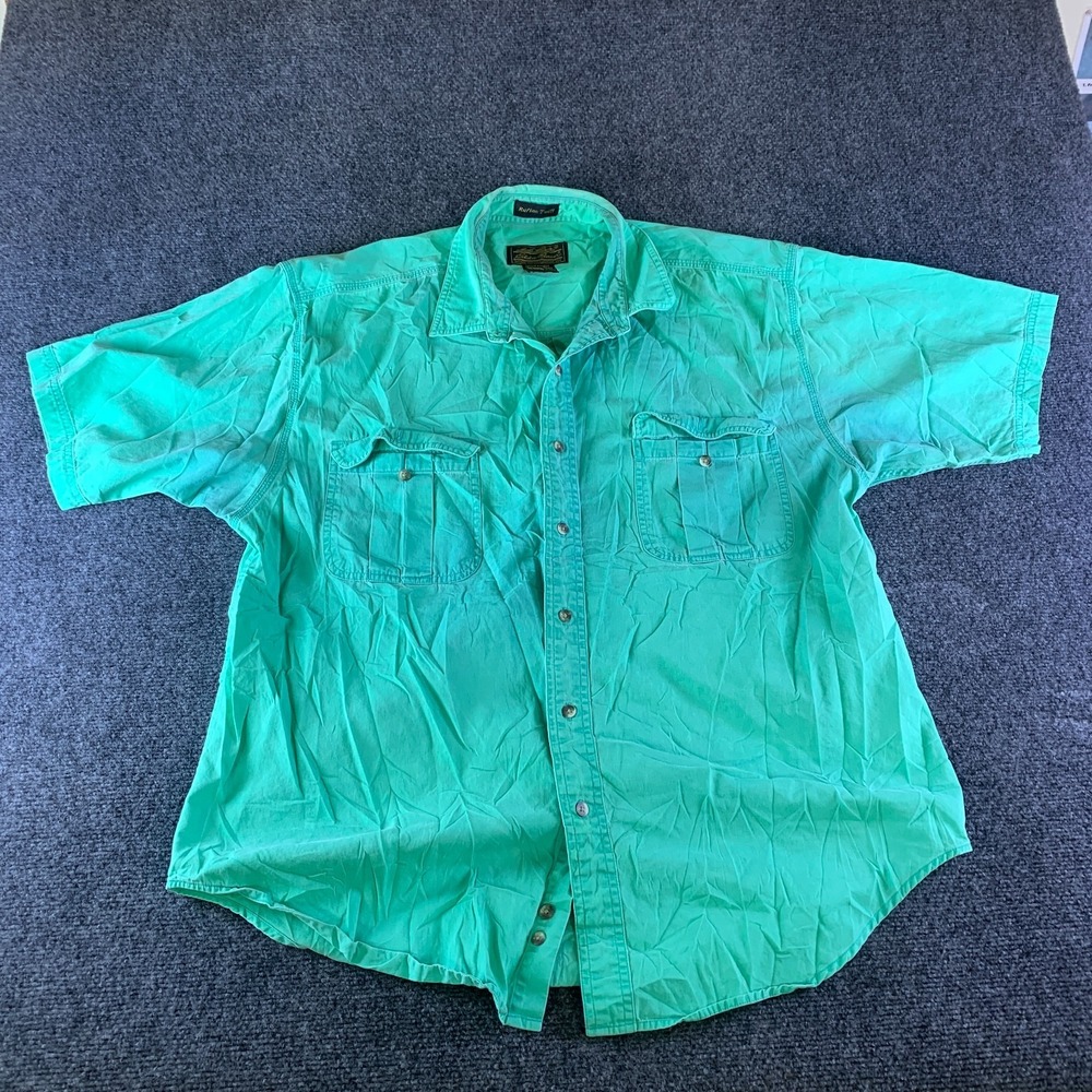 Vintage Eddie Bauer Rufton Twill Shirt Mens XL Turquoise Short Sleeve Button Up